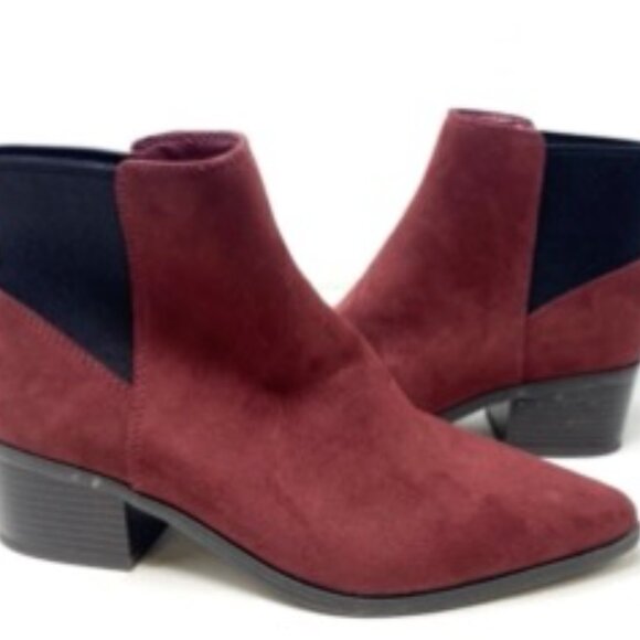 A New Day Women's Gwen Ankle Booties Maroon Suede Slip On Boots Heels Size 7.5 - Picture 1 of 9